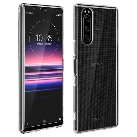 Beskyttelsesskal - Sony Xperia 5 - Blødt Silikone - 9H Tempered Glass Film - Gennemsigtig Hvid