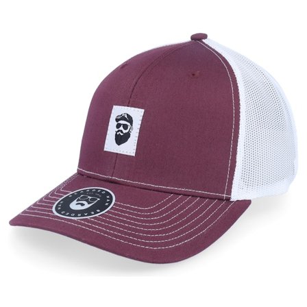 Bearded Man - Röd trucker Keps - Cap Man Woven 112 Split Maroon/White Trucker @ Hatstore