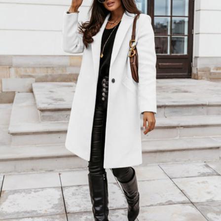 Damer Button Down Lapel Neck Trench Coat Med Fickor Ytterkläder