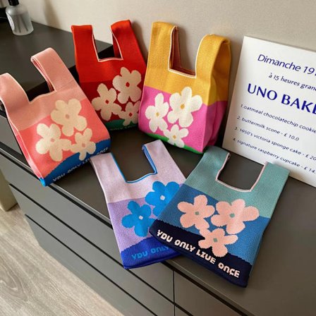 Japanese Knot Tote Bag Women Elegant Clutch Bags Floral Knitting Wrist Bag Ladies INS Fashion Designer Handbag Purse Travel Shop