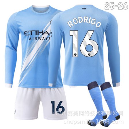 25-26 Manchester City Hemmatröja Långärmad Set (med strumpor)