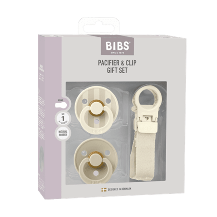 BIBS Colour Pacifier & Loop Clip Gift Set Latex Str. 1, 0-6 mnd, ivory, 1 sett