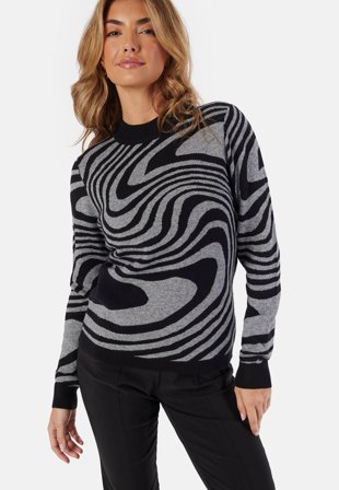 Object Collectors Item - Objray L/S Knit Pullover - Black Pattern:Medium grey me