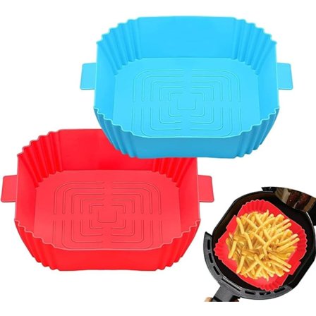 2 stk. Silikone Air Fryer Liners Firkantede, Genanvendelige Fødevaregodkendte Non-Stick til 3-6QT, Nem Rengøring Ovn Tilbehør