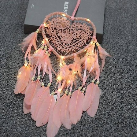 Unisieppari, Boho-tyylinen LED-valo Käsintehty makuuhuoneen auton koristeluun, Romanttinen seinälle ripustettava unisieppari (Vaaleanpunainen, Vaalea)