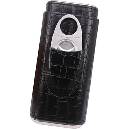 3 Rør Klassisk Svart Krokodillemønster Lær Sigar Etui Humidor