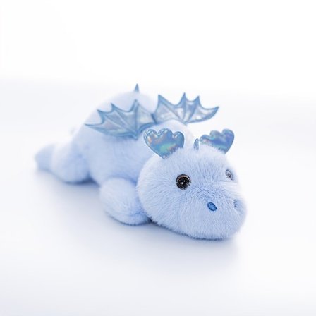 Mini Drage Plysjleke 27,94 cm - Myk Blå og Hvit Kosedyr med Uttrykksfulle Øyne og Luftige Skjell, Fantasiskapning Plysj i Lommeformat for Ba...