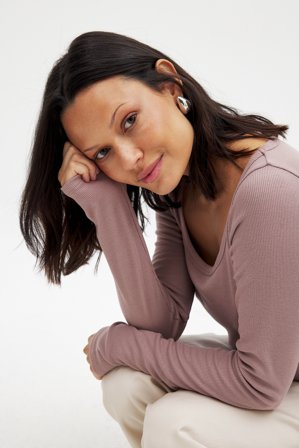 NA-KD Scoop Neck Ribbed Top - Basic toppe - Brun - XS