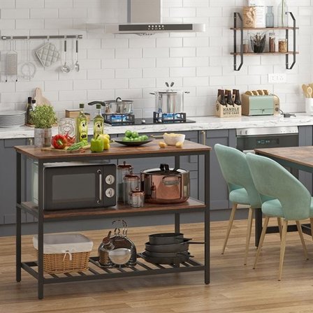 Bakebord / kjøkkenøy med 2 hyller - Rustikk brun/svart