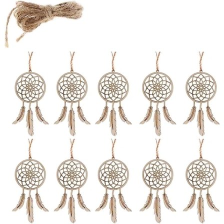10 stk. drømmefanger-dekorasjoner, håndlagde drømmefanger-anheng i tre, trefjæranheng, for hjemmeinnredning, soverom, kafé, tredekorasjon D