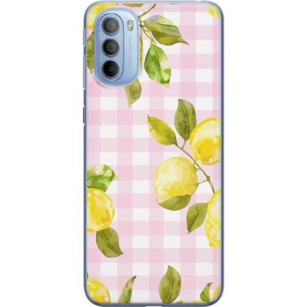 Kompatibel Mobilcover til Motorola Motorola Moto G31 Citron mønster lyserød gingham