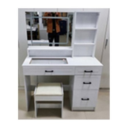 COSTWAY Kampaamo- ja Jakkara-setti, Peili, Säädettävät Valot, Latausasema, Laatikoita, Lasinen Alusta, Hiustenkuivausteline