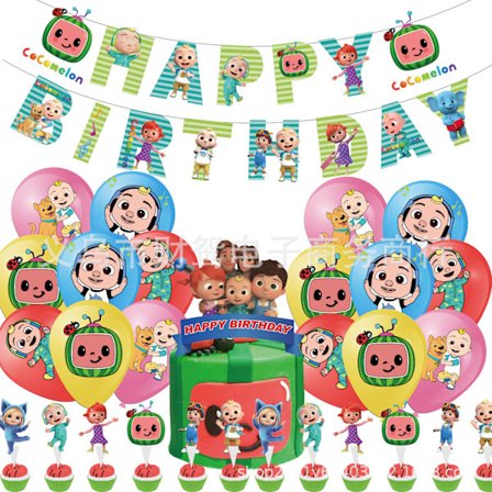 Cocomelon festdekorasjon animert bursdagsbanner flagg kakekort ballongsett bursdagsfestutstyr