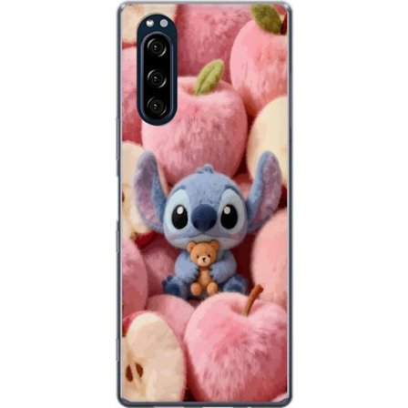 Kompatibel Mobilcover til Sony Xperia 5 Stitch blandt lyserøde fluffy æbler med teddy og sød kawaii-æstetik