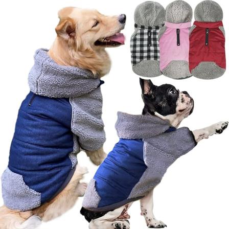Hundejakke med aftagelig hat, tyk varm vinter fleece hundejakke, reflekterende hundetøj med ben, hundetrøje blå, S