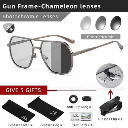 CLLOIO Nya Fashion Aluminium Pochromic Solglasögon Vuxen Polariserad Solglasögon Kameleont Anti-reflex Körning Oculos de sol(Gun-Pochromic)