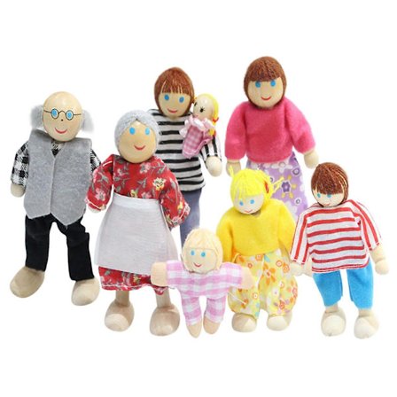 Træmøbler Dukkehuse Familie Miniature 7 Personer Sæt Dukke Legetøj Til Børn
