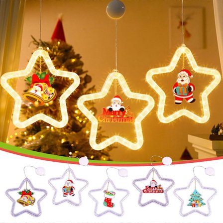 Jacenvly Nye Juledekorasjoner Innendørs 2024 med Pentagram Løpende Hest LED Fargede Lys, Sugekopp Vindusdekor [YJD]