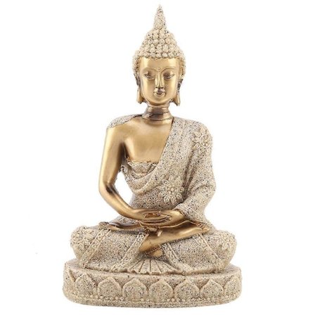 Meditasjon Sittende Buddha Statue Skulptur Figur Håndverk for Hjemmedekorasjon Ornament (Gull)
