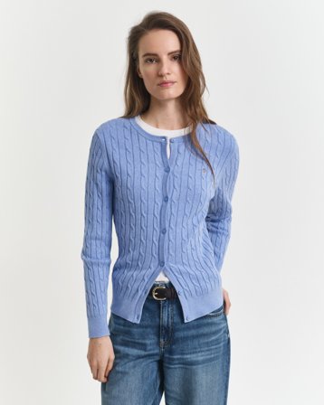 GANT Damen Strickjacke aus Stretch-Baumwolle mit Zopfmuster (S) Blau