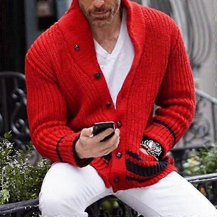 Langermet cardigan for menn, slim fit, varm vinterjakke med åpen front