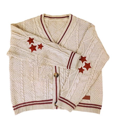 Handgjord Red Star Folklore Cardigan Star Broderad Merch Oversized C