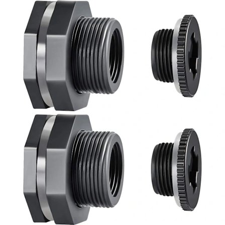 (Pow yeah!) 2 stk. PVC-gennemføring med propper til regnvandstønder, akvarier, vandtanke, badekar, pools mørkegrå