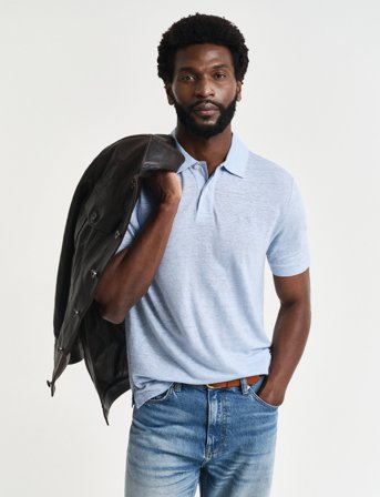 GANT Linen Ss Polo - Blue - L