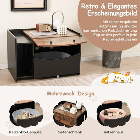 Kattskåp för katttoalett katthus med utdragbar låda & ingång & krok & vikdörr 78 x 50 x 51,5 cm