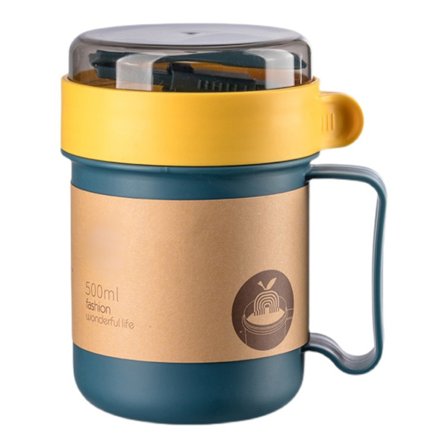 500ML Soppkopp Portabel Stabil Plast Isolerad Soppbehållare med Lock och Sked för Kontor Skola 500ML Blå