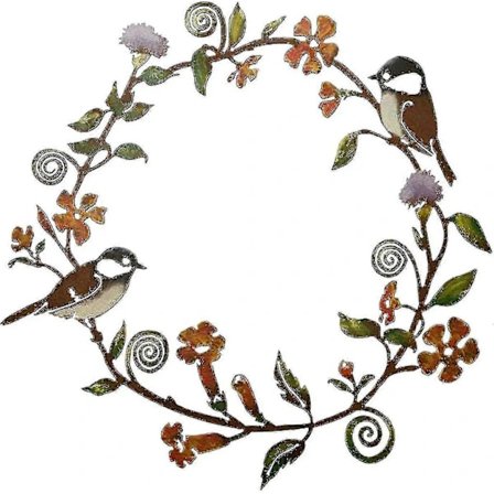 Metalkrans Fugl Vægdekoration, Metal Mejser Og Blomster Vægkunst, Hængende Vægdekorationer Til Vindue Yderdør Stue (3-d) Ls