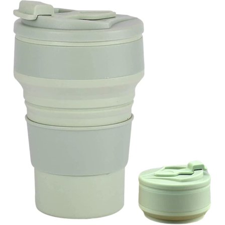 Kasaan taittuva kahvikuppi, kannettava taitettava matkamuki, kestävä ja uudelleenkäytettävä retkeilykuppi, silikoni taittuva muki kannella