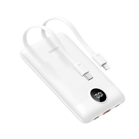 VEGER Powerbank 10000 mAh 22.5W med Lightning/Typ-C Kabel - Vit