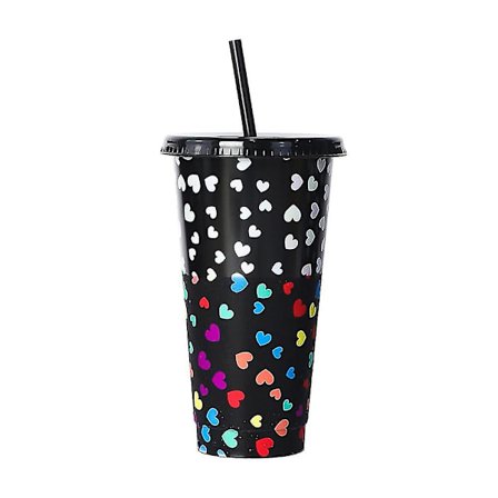 Bärbar återanvändbar kall kopp Temperaturavkänning Färgbyte vattenflaska med sugrör och lock