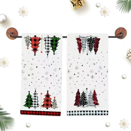 Jouluiset keittiöpyyhkeet puuvillaa 66 x 45 cm - 2 kpl setti - Valkoinen