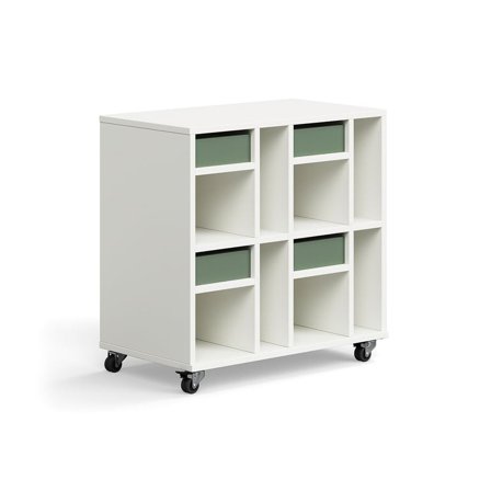 Student storage CASPER, 4 drawers, 8 compartments, white, dark green