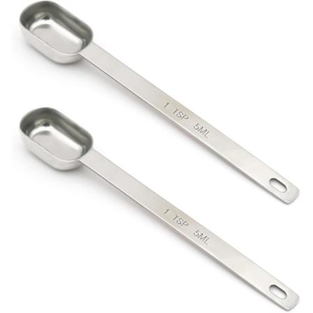2 stk. 1 teskje (1 Tsp | 5 ml | 5 cc) enkelt måleskje, rustfritt stål individuelle skjeer, skjeer med langt håndtak