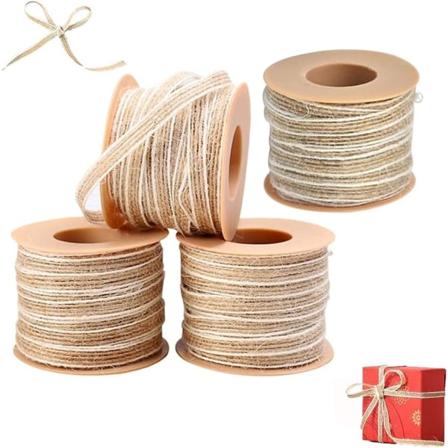 4 stk Burlap Bånd, 10M Burlap Bånd, Jute Bånd med Blonder, Håndverksbånd, Burlap Bånd Rull for Gaveinnpakking, Bryllup, Fester