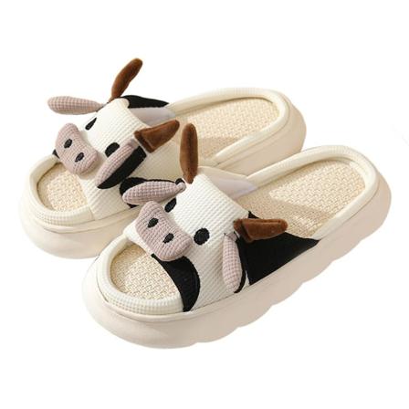 Kvinnors linne inomhus tofflor hållbara tjocksulade tysta linnetofflor för kontor bröllop semester fritid Cow Color 38-39