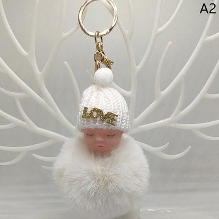 Sleeping Baby Nyckelring E Fluffy Plysch Doll Nyckelringar Dam Flicka