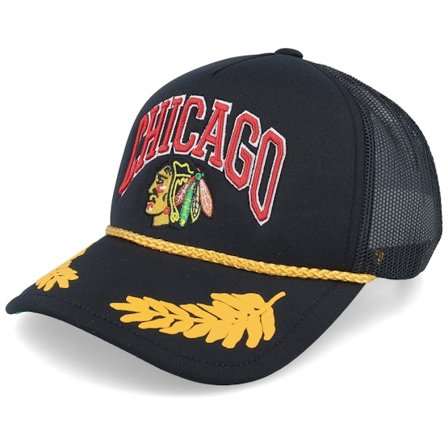 Mitchell & Ness - NHL Svart trucker Keps - Chicago Blackhawks Gold Leaf Hwc Black Trucker @ Hatstore