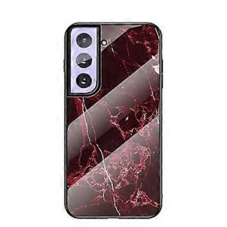 Marmorert Herdet Glass PC TPU Deksel Kompatibelt Med Samsung Galaxy S21+ 5G (Rød)