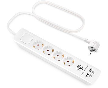 Andersson-ELS 5.0 - 4 way with switch, USB 5V 2.1A, 1,5m White-4-veis strømforgrener med to USB-porter-Power-Grenuttak