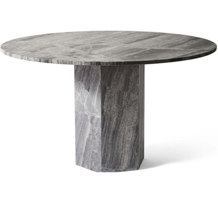 Naxos Esstisch, River Grey Marmor | Ø130cm - Runder exklusiver Designer-Tisch aus Naturstein, Unikat mit grauer Maserung, moderner Säulenfuß.