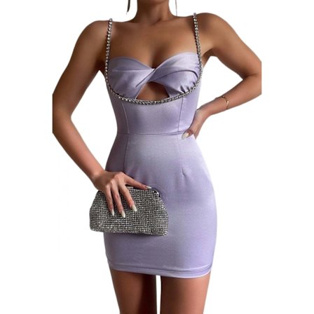 Naisten rento perus tank top seksikäs hihaton bodycon mini klubimekko (Violetti S)