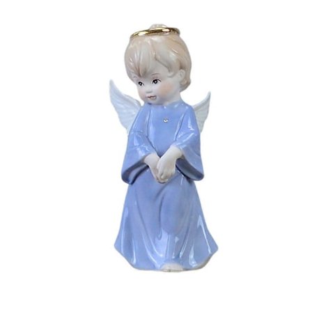 Keramisk Liten Engel Dekorativ Figur Formet Håndverk Skrivebordsdekorasjon Bordpynt Blå