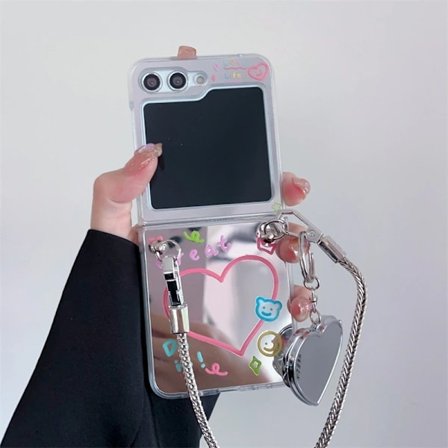 QU-RYI Tecknad Spegel Kärlek Stjärna Mobilskal Kedja Designer Färg Bokstavskombination Kompatibel med Samsung, A