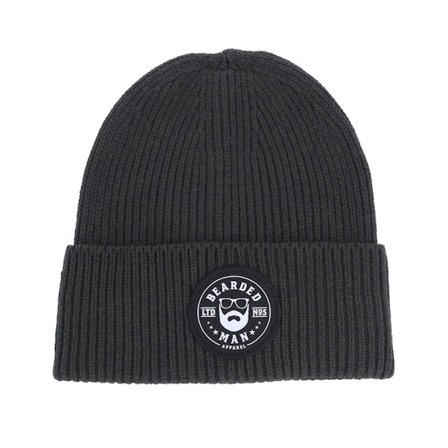 Bearded Man - Gris cuff Bonnet - Beard Logo R Charcoal Oversized Cuff Beanie @ Hatstore