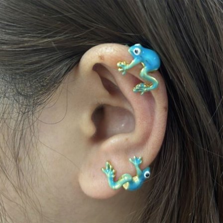 Par YOYO Blå Frø Øremanchet Øreringe - Sødt Klatrende Frø Design med Udtryksfulde Øjne, Gotiske Fest Smykker til Kvinder