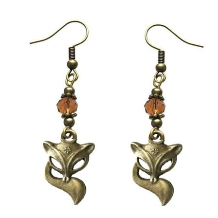 Earrings - Fox - Bead - Amber - Bronze